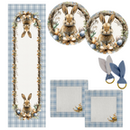 Kit 1 Caminho de Mesa + 2 Capas de Sousplat + 2 Guardanapos de Linho - Ovos de Páscoa Azul