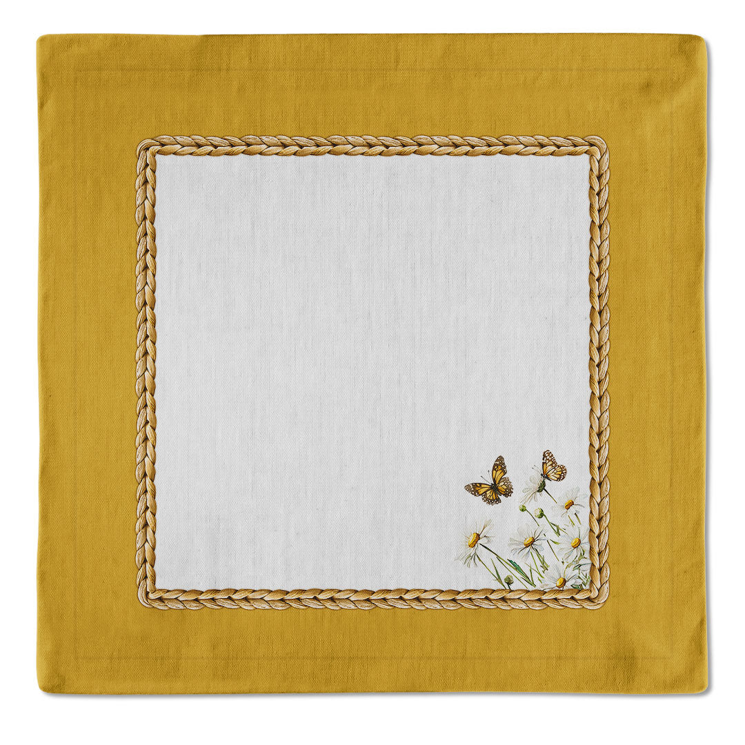 Kit 1 Caminho de Mesa + 2 Capas de Sousplat + 2 Guardanapos de Linho - Coelho Páscoa Amarelo