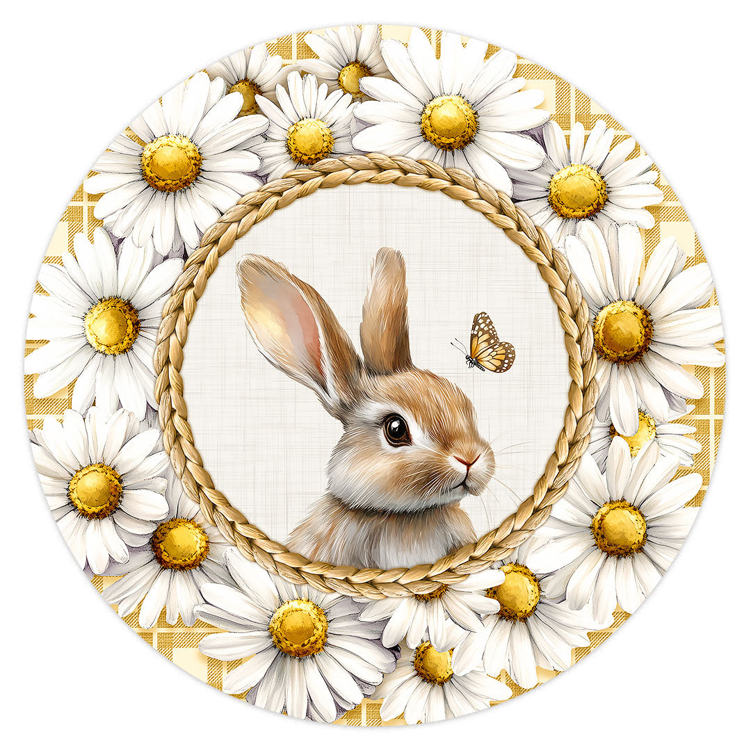 Kit 1 Caminho de Mesa + 2 Capas de Sousplat + 2 Guardanapos de Linho - Coelho Páscoa Amarelo