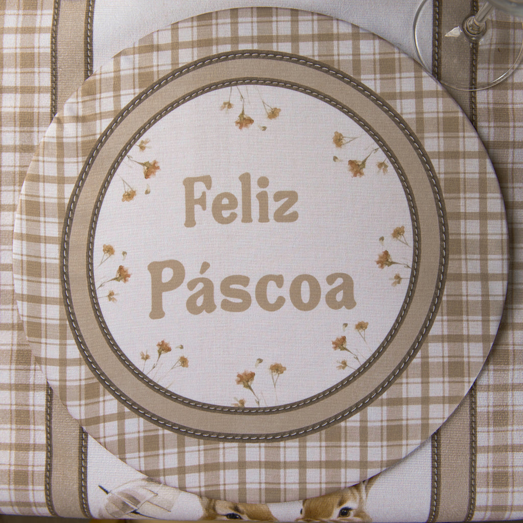 Kit 2 Capas p/ Sousplat Xadrez Bege Feliz Páscoa 35x35cm