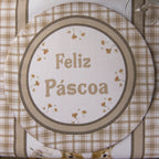 Kit 2 Capas p/ Sousplat Xadrez Bege Feliz Páscoa 35x35cm