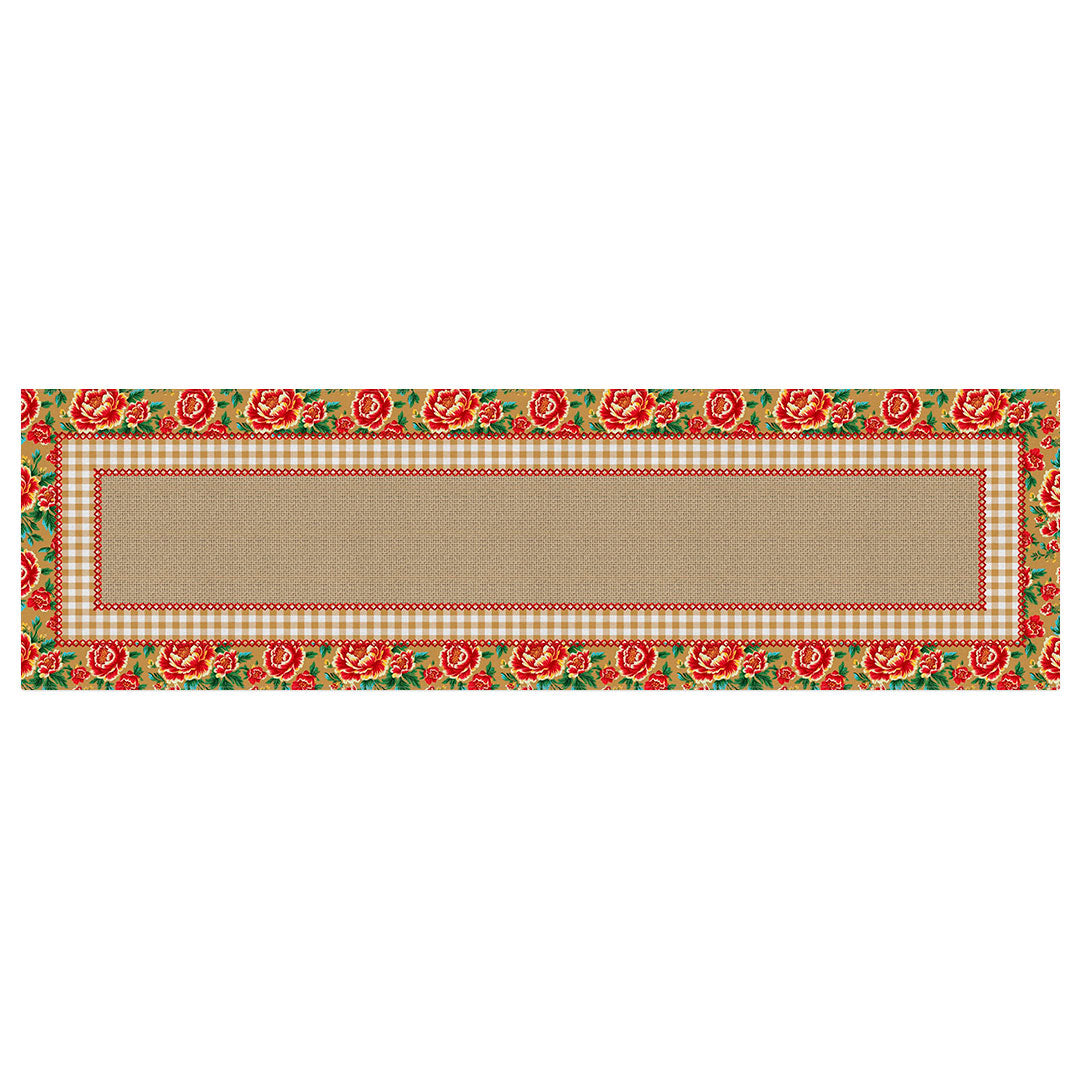 Caminho de Mesa São João Xadrez com Rosas 43x141cm