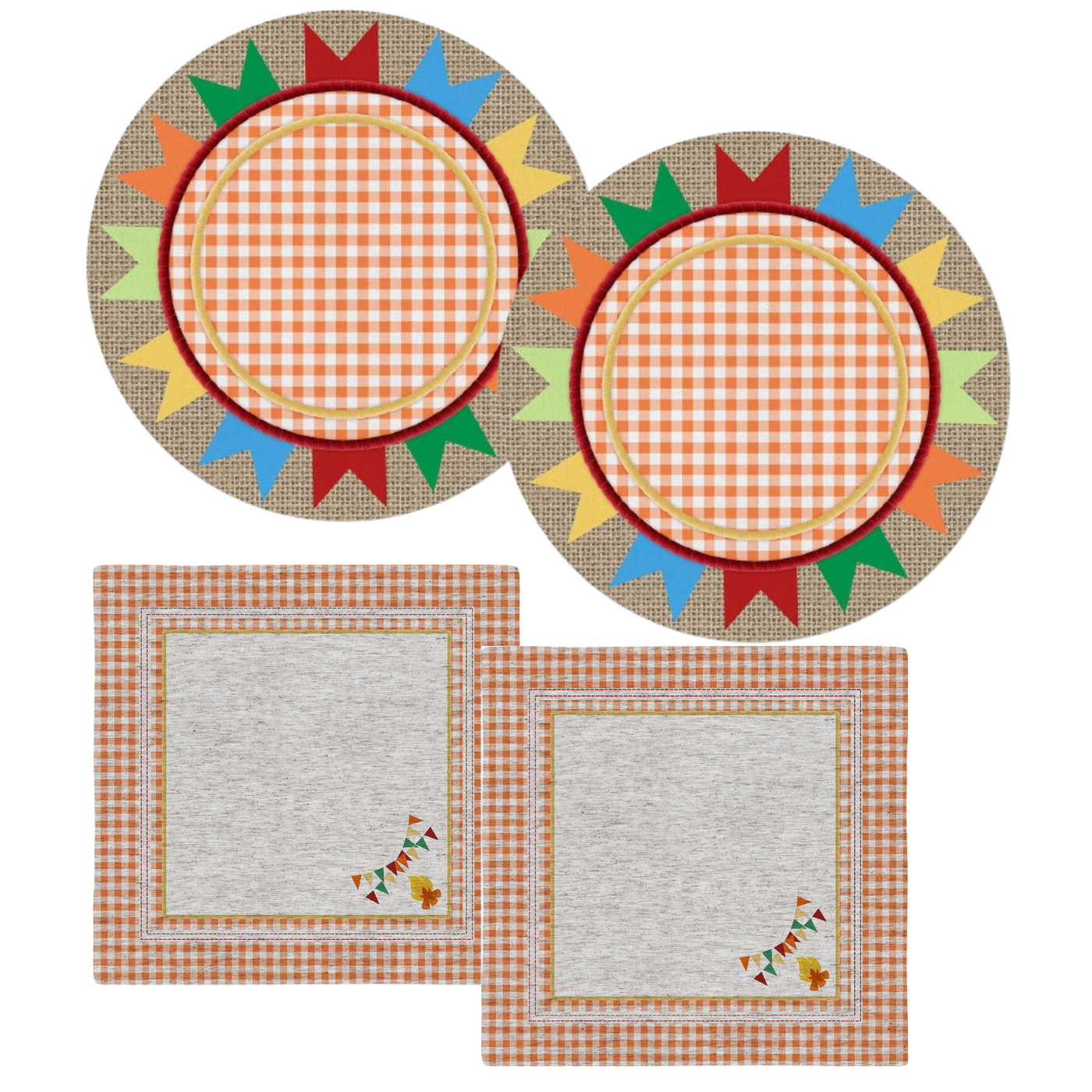 Kit 2 Capas de Sousplat + 2 Guardanapos de Linho - São João Xadrez
