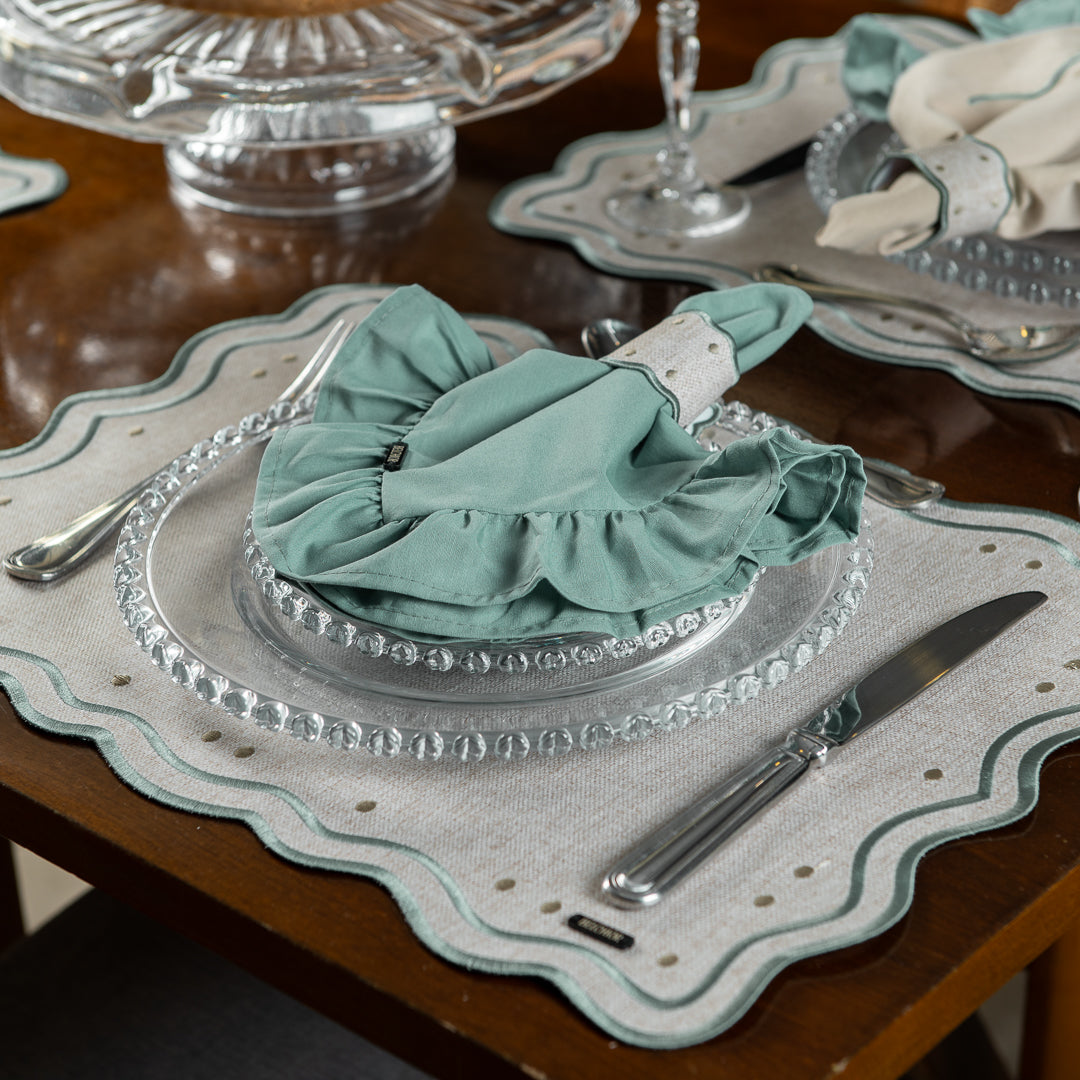 Lugar Americano Bordado Verde 44x38 - Concept Naia Poá Impermeável