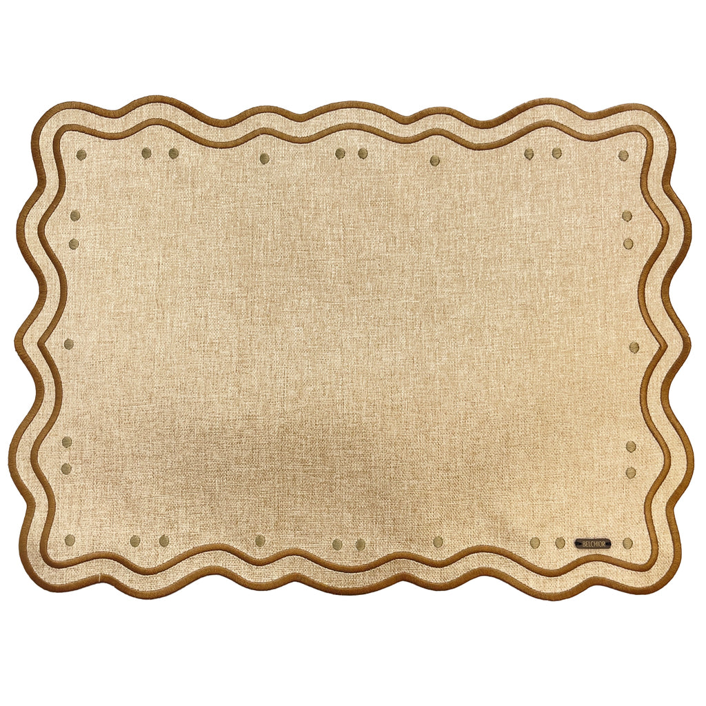 Kit 2 Lugar Americano Bordado Taupe 44x38 - Concept Naia Poá Impermeável