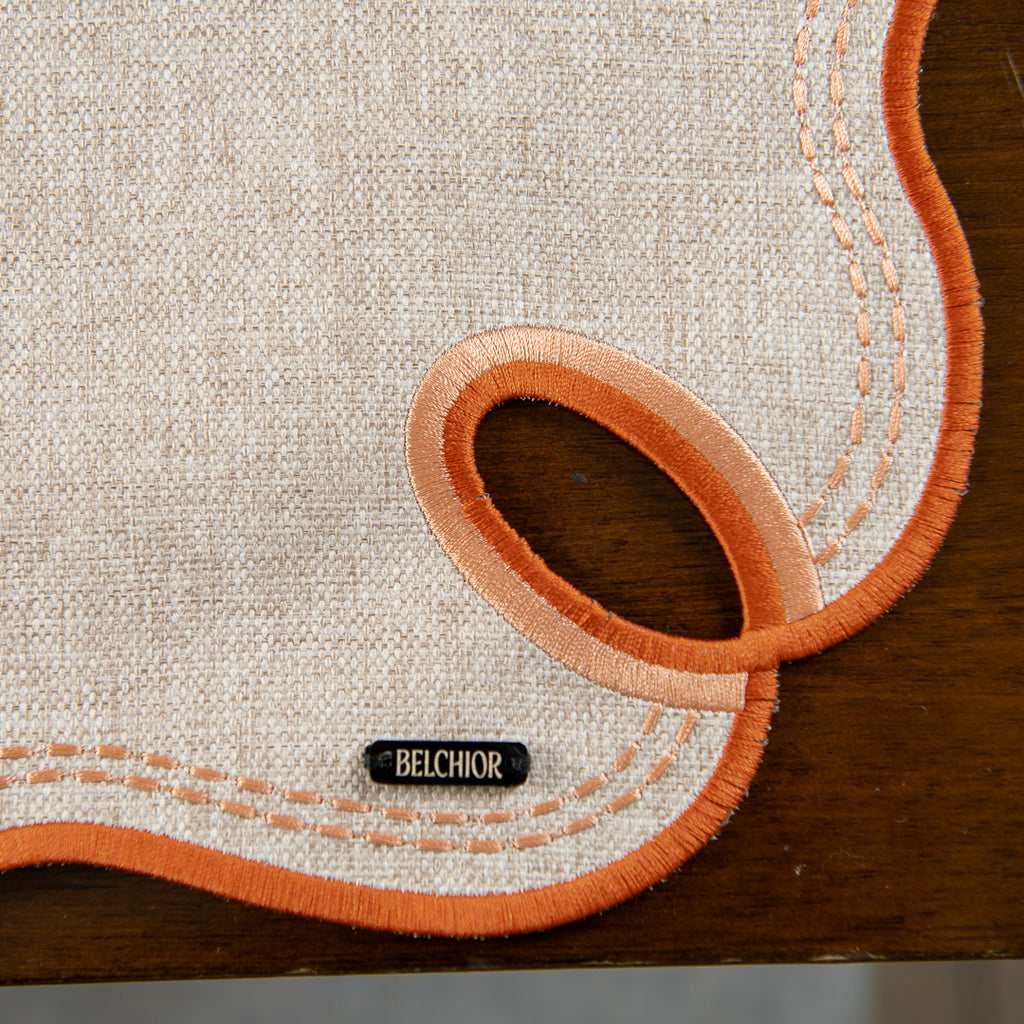 Kit 2 Lugar Americano Bordado Laranja 44x38 - Concept Ondina Impermeável