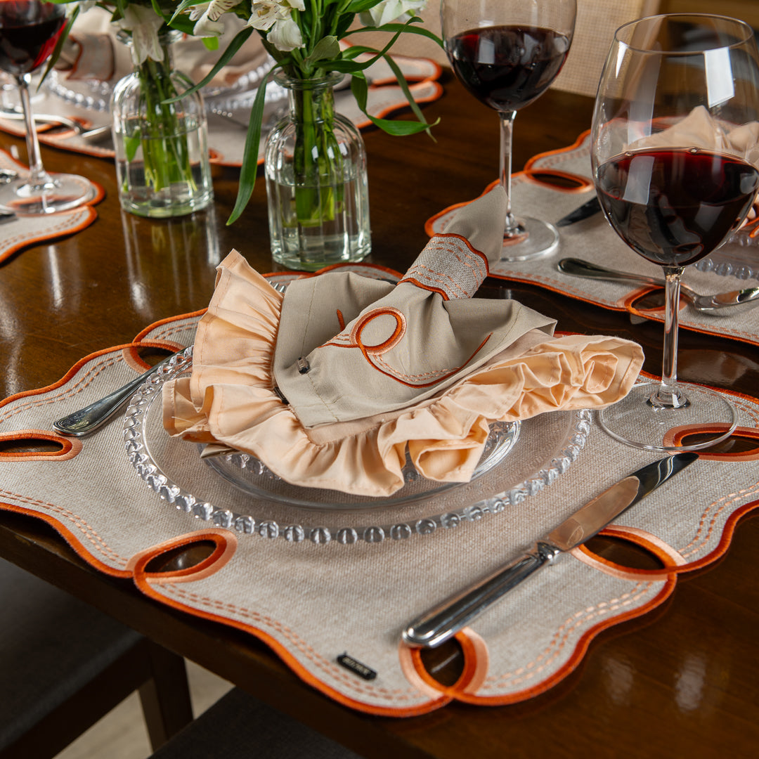 Lugar Americano Bordado Laranja 44x38 - Concept Ondina Impermeável