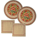 Kit 2 Capas de Sousplat + 2 Guardanapos de Linho - São João Rosas
