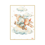Quadro Infantil Elefante Tela Fosca Moldura Amadeirada - Pequeno 32x42cm