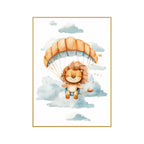 Quadro Infantil Leão Tela Fosca Moldura Amadeirada - Pequeno 32x42cm