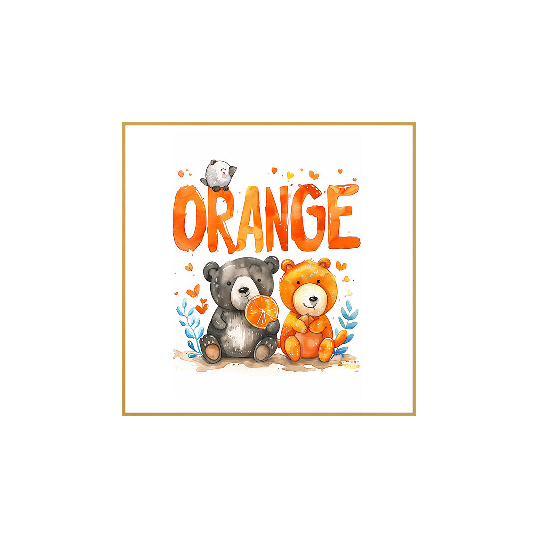 Quadro Infantil Orange Laranja Tela Fosca Moldura Amadeirada - Pequeno 20x20cm