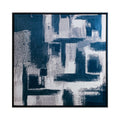 Quadro Abstrato Azul Tela em Tecido Moldura 3D Preta - Médio 60x60cm