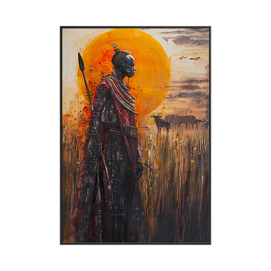 Quadro Homem Africano Tela em Tecido Moldura 3D Preta - Grande 80x120cm