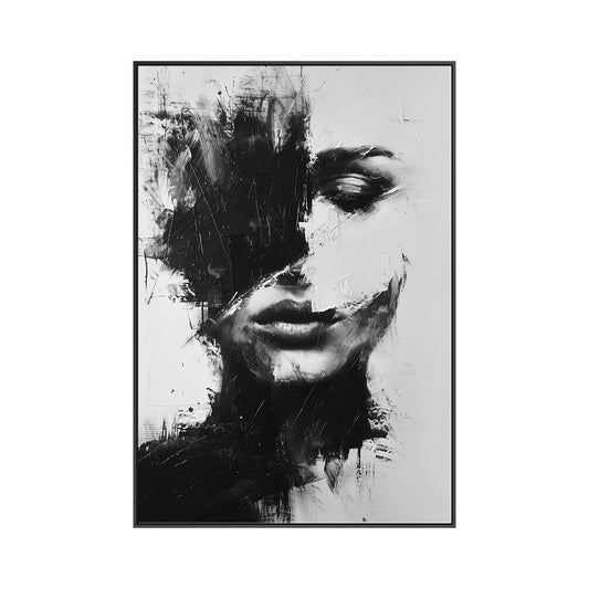 Quadro Busto Mulher Tela em Tecido Moldura 3D Preta - Grande 80x120cm