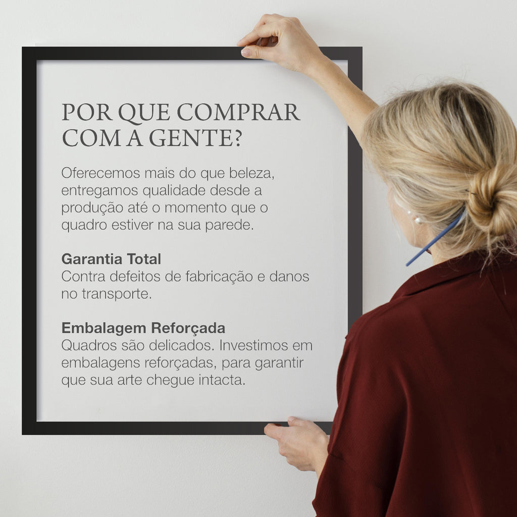 Quadro Botânico Folhas Tela Fosca Moldura Preta - Pequeno 32x42cm
