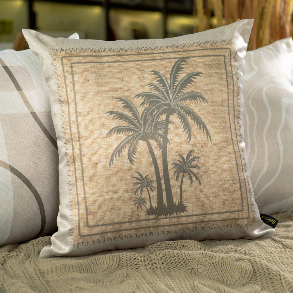 Capa Almofada Acetinada Bege Coqueiro Silk Home 43x43cm