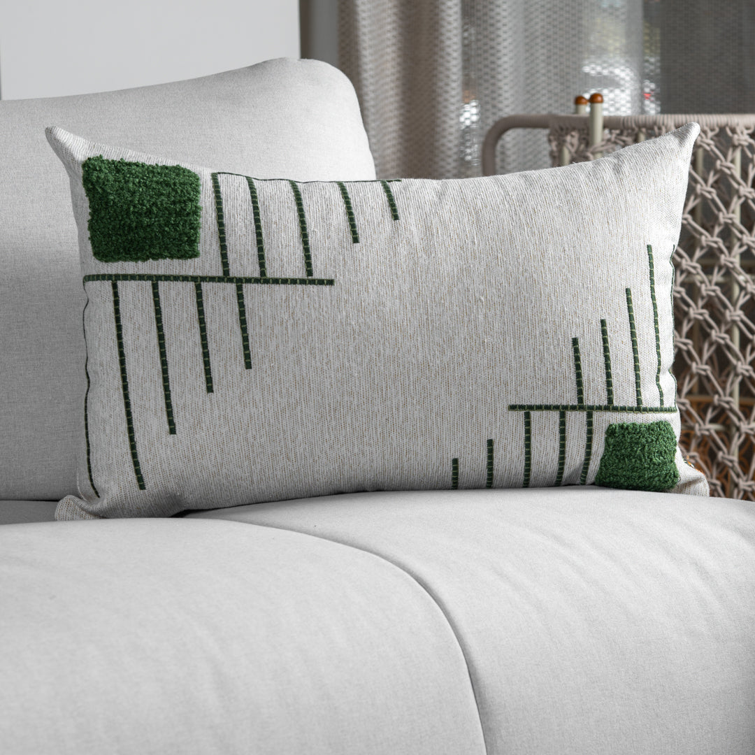 Capa Almofada cor Linho Bordada Fio Boucle Verde 35x55cm Concept