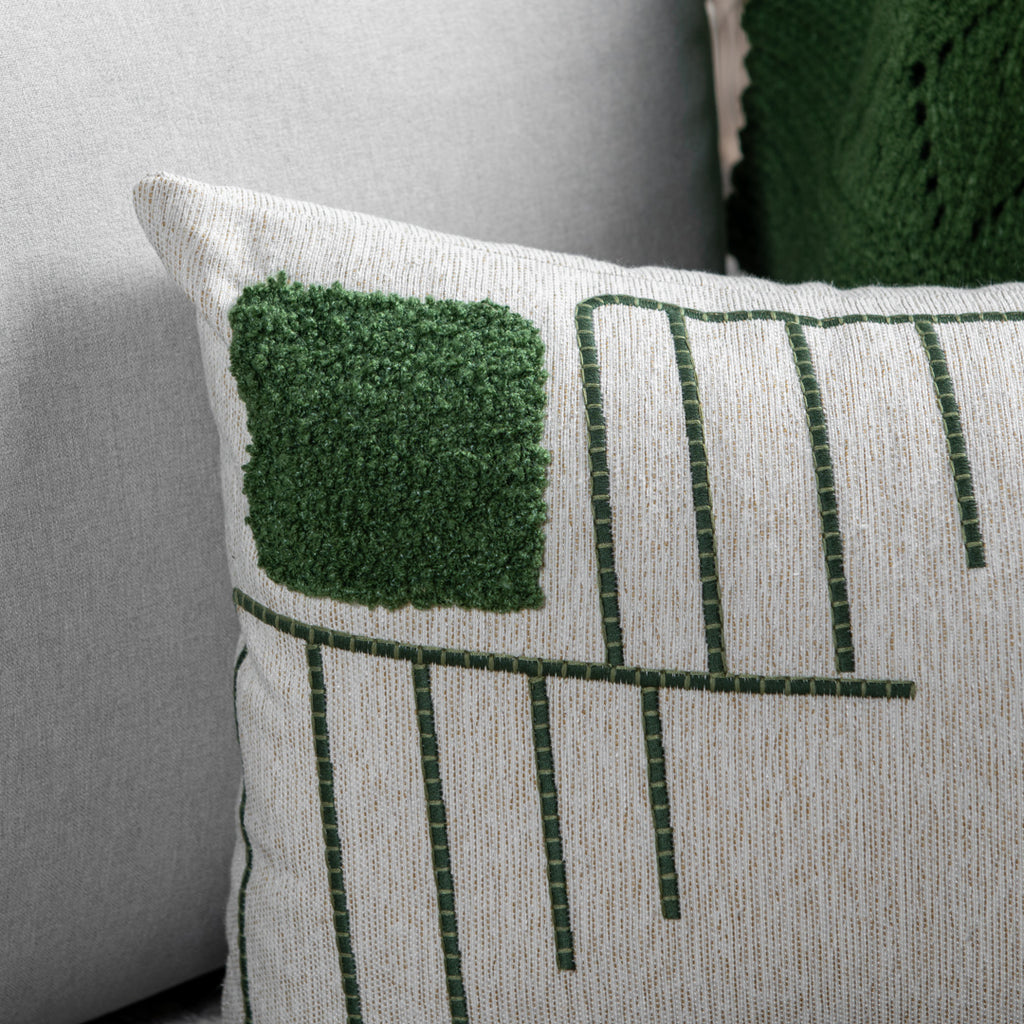 Capa Almofada cor Linho Bordada Fio Boucle Verde 35x55cm Concept