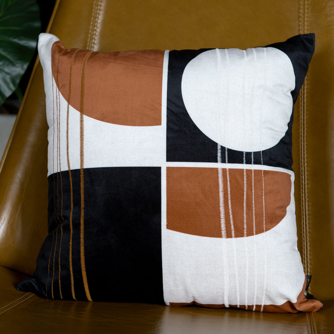 Capa Almofada Veludo Bordada Terracota Geométrica 43x43cm