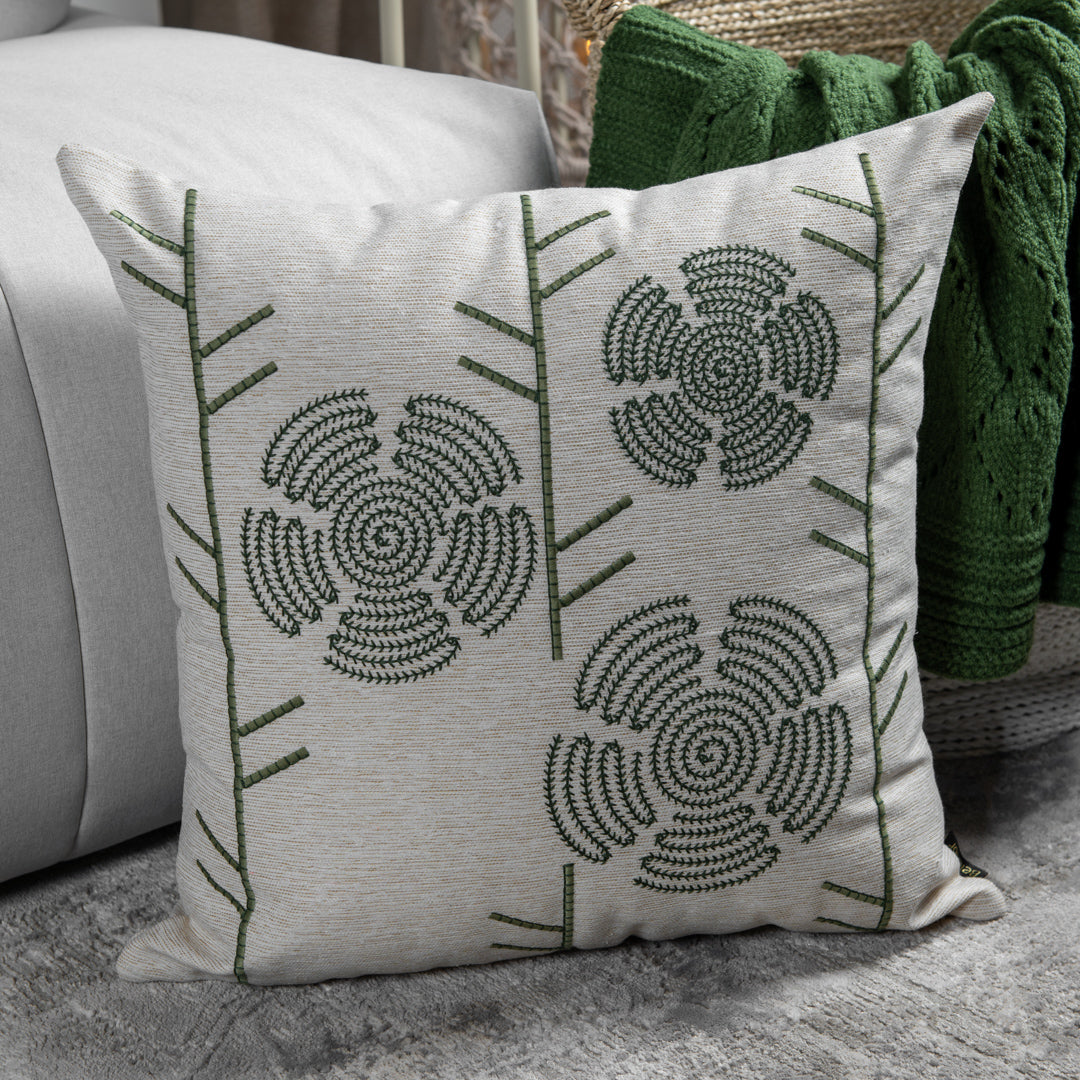 Capa Almofada cor Linho Bordada Verde 50x50cm Concept