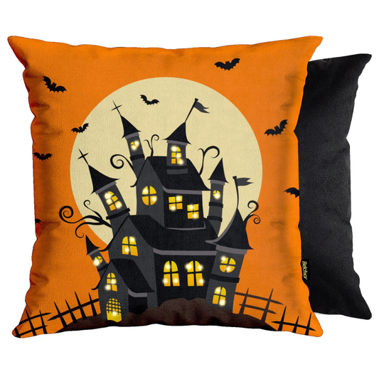 Capa Almofada com LED Aveludada Halloween Mansao Mal Assombrada 43x43