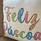 Capa Almofada de Veludo Feliz Páscoa Branca e Bege 43x43cm