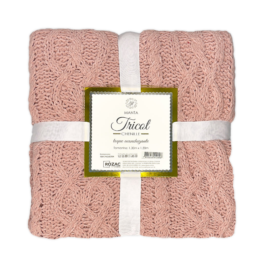 Manta Tricot Trançada Rosa 130x150 cm - Chenille
