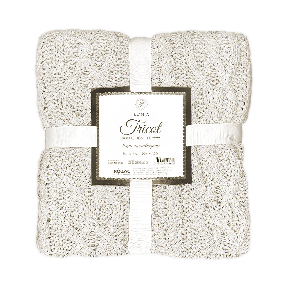 Manta Tricot Trançada Off White 130x150 cm - Chenille