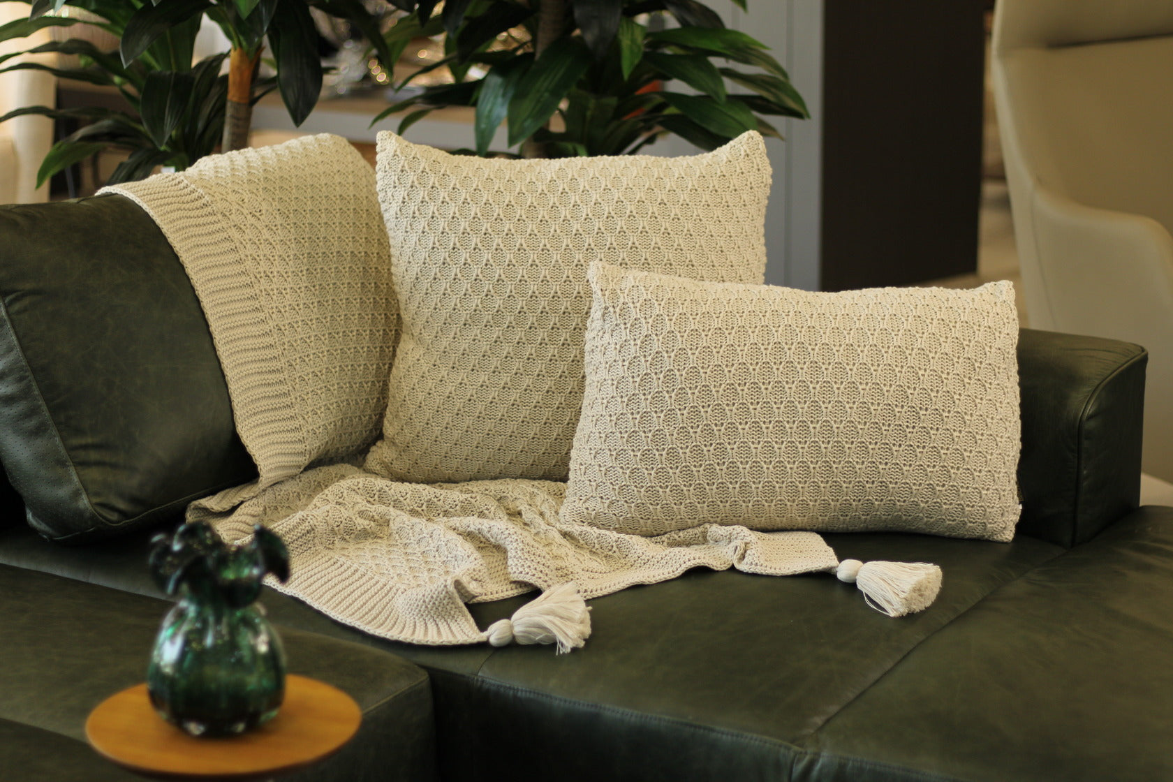 Manta Tricot Natural 90x180 cm com Tassel - Colméia