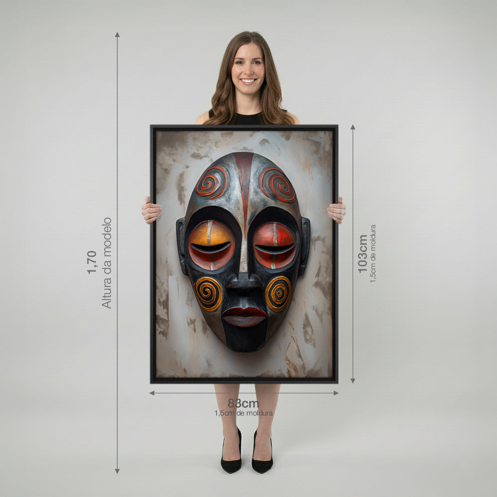 Quadro Máscara Africana com e sem Vidro  Moldura 3D Preta - Grande 80x120cm