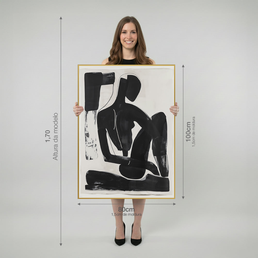 Quadro Boho Silhueta Tela Fosca Moldura Amadeirada - Grande 80x100cm