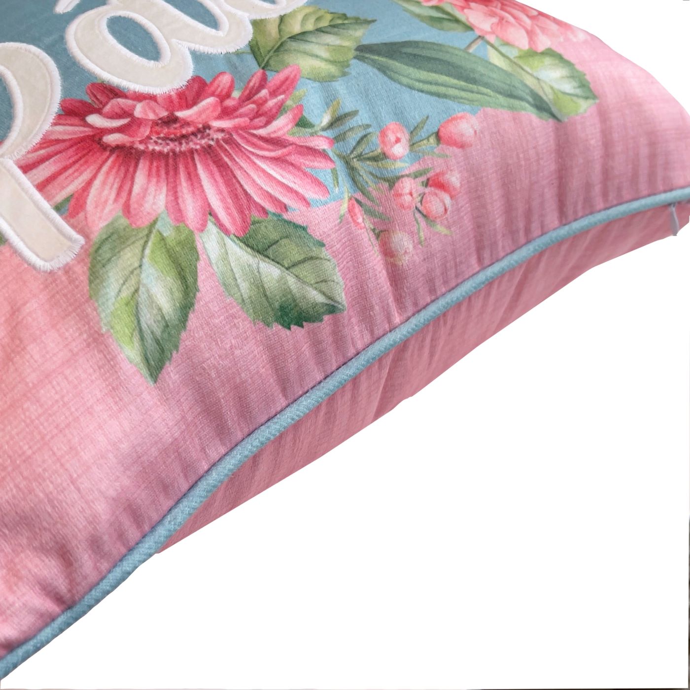 Capa Almofada Aveludada Bordada Rosa Feliz Páscoa 43x43cm