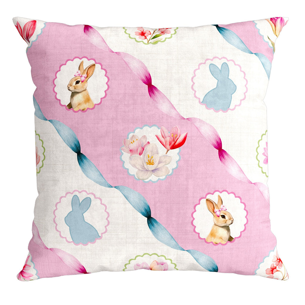 Capa Almofada Veludo Páscoa Coelho Laços Branca 43x43cm