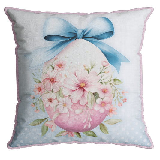 Capa Almofada Aveludada Ovo Páscoa Flor Poá Cordonê 43x43cm