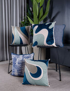 Capa Almofada Azul e Branca Jacquard com Cordonê 50x50cm