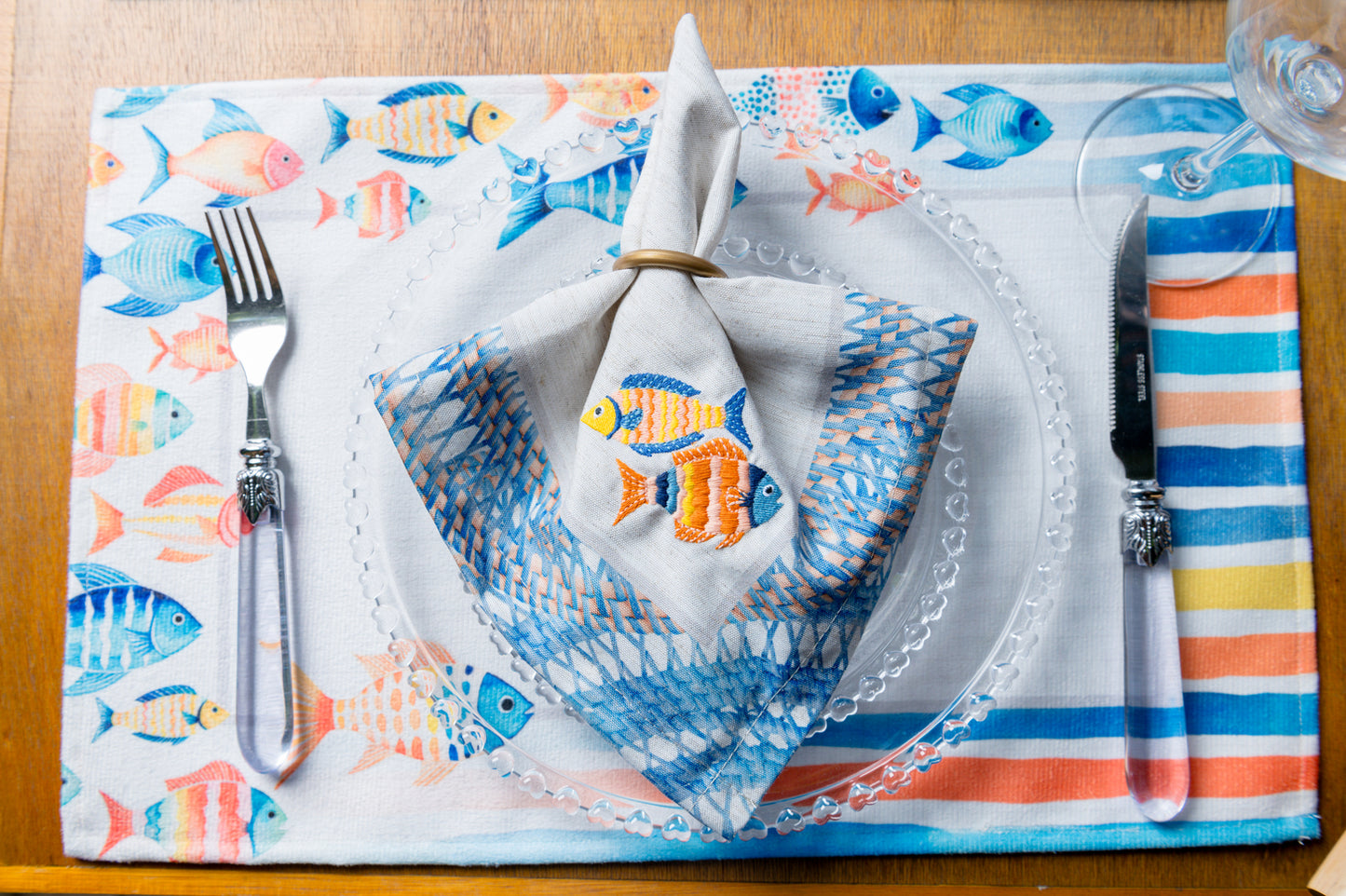 Kit 2 Jogo Americano Acqua Peixes c/ Hidrorrepelência 48x31