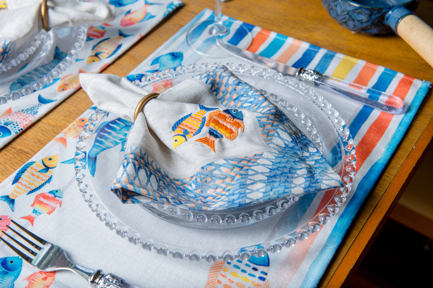 Kit 2 Jogo Americano Acqua Peixes c/ Hidrorrepelência 48x31