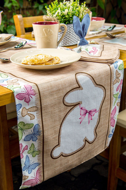 Caminho de Mesa Coelho Páscoa Aveludado c/ Hidrorrepelência