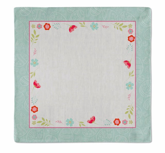 Kit 2 Guardanapos Páscoa Tricoline Floral Verde Pastel 40x40 + 2 Argolas