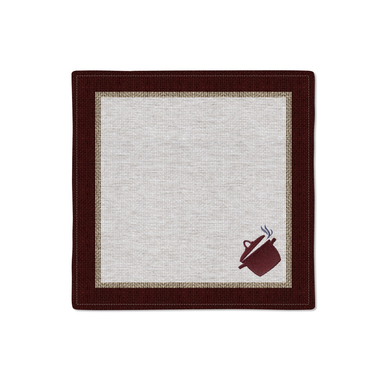 Kit 2 Guardanapos Linho Bordado Feijoada 40x40 + 2 Argolas