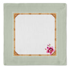 Kit 2 Guardanapos Linho Bordado Orquídea 40x40 + 2 Argolas