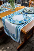 Caminho de Mesa Floral Azul c/ Hidrorrepelência 43x141cm