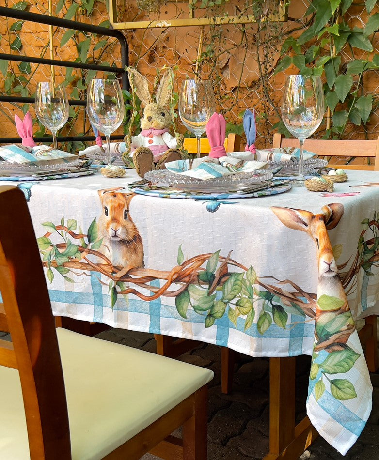 Toalha de Mesa Quadrada Páscoa Xadrez 4 Lugares 140x140cm