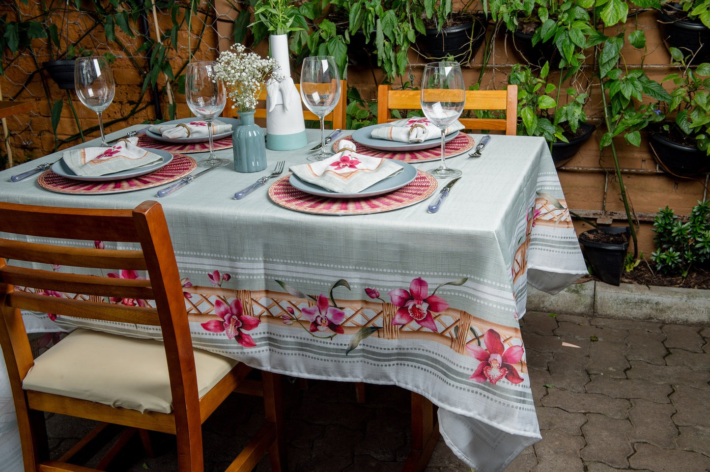 Toalha de Mesa Quadrada Orquídeas 4 Lugares 140x140