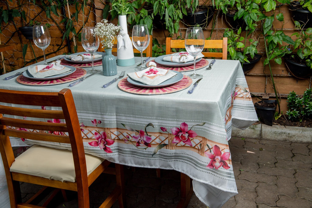 Toalha de Mesa Retangular Orquídeas 6 Lugares 140x220