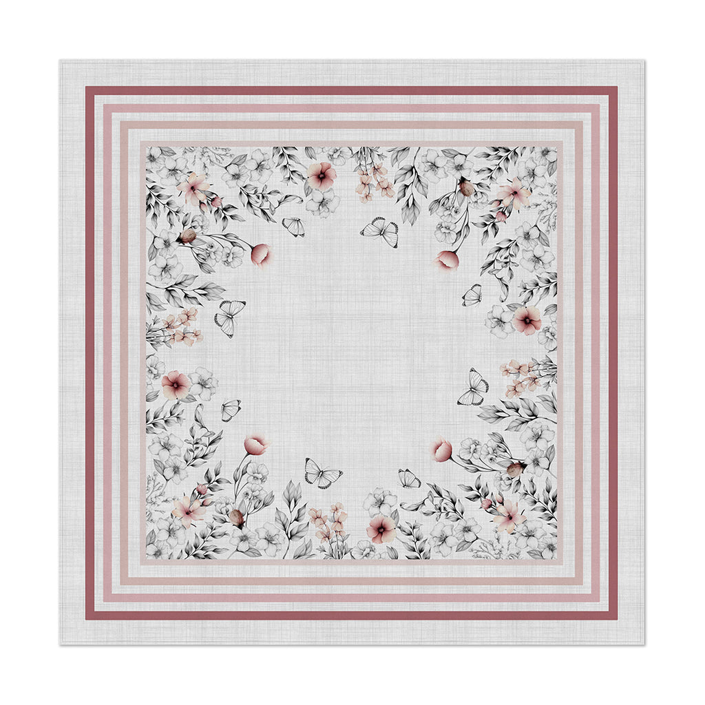 Toalha de Mesa Quadrada Floral Rosê 4 Lugares 140x140