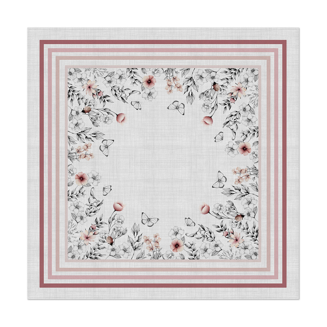 Toalha de Mesa Quadrada Floral Rosê 4 Lugares 140x140