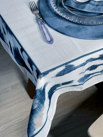 Toalha de Mesa Retangular Ikat Azul 6 Lugares 140x220