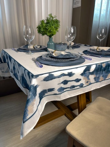 Toalha de Mesa Retangular Ikat Azul 6 Lugares 140x220