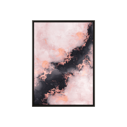 Quadro Abstrato Rosa e Preto com Vidro Moldura 3D Preta - Médio 50x70cm